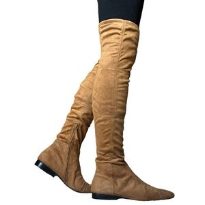 Mango Women’s Over the Knee High Flat Brown Suede Boots- Size 38